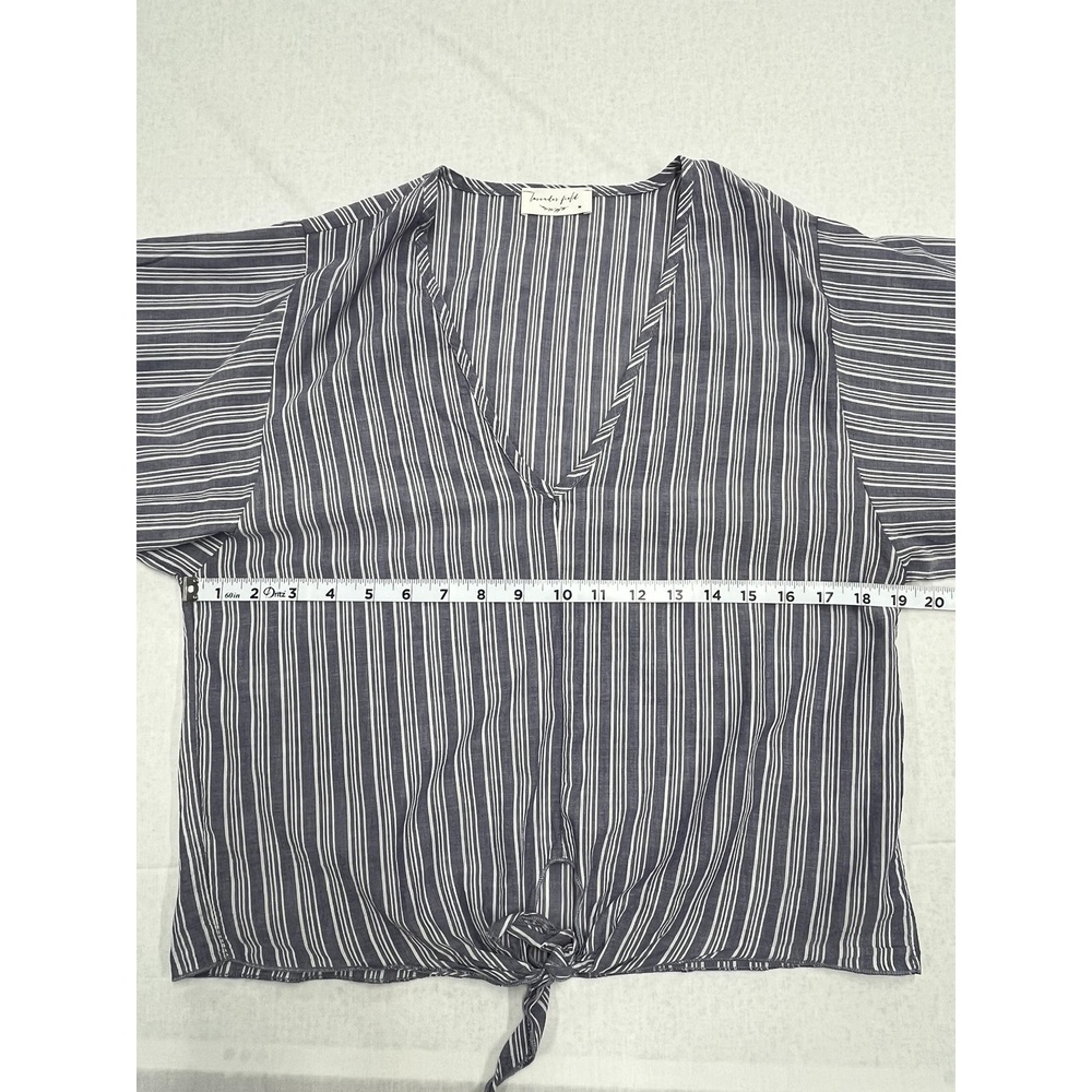 Lavender Field Boho Blue White Womens Tie Front Blouse Bell Sleeve Medium - Picture 6 of 10